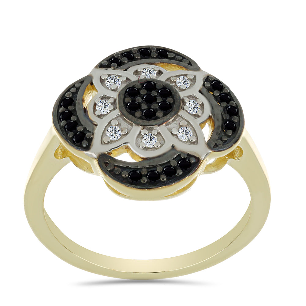 Inel din Argint 925 Placat cu Aur ( 3.21 grame ) cu Spinel Negru și Topaz Alb 0.33 Carate