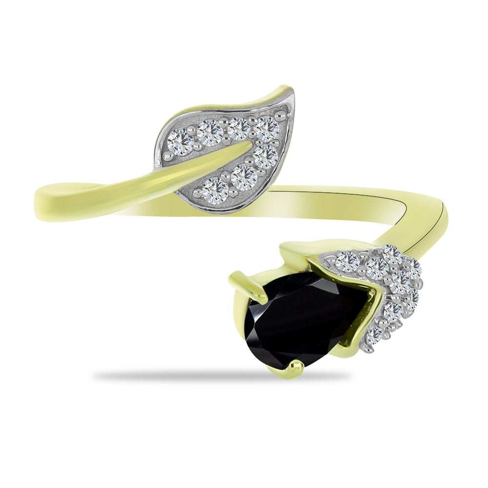 Inel din Argint 925 Placat cu Aur ( 2.94 grame ) cu Spinel Negru și Topaz Alb 0.76 Carate 1 