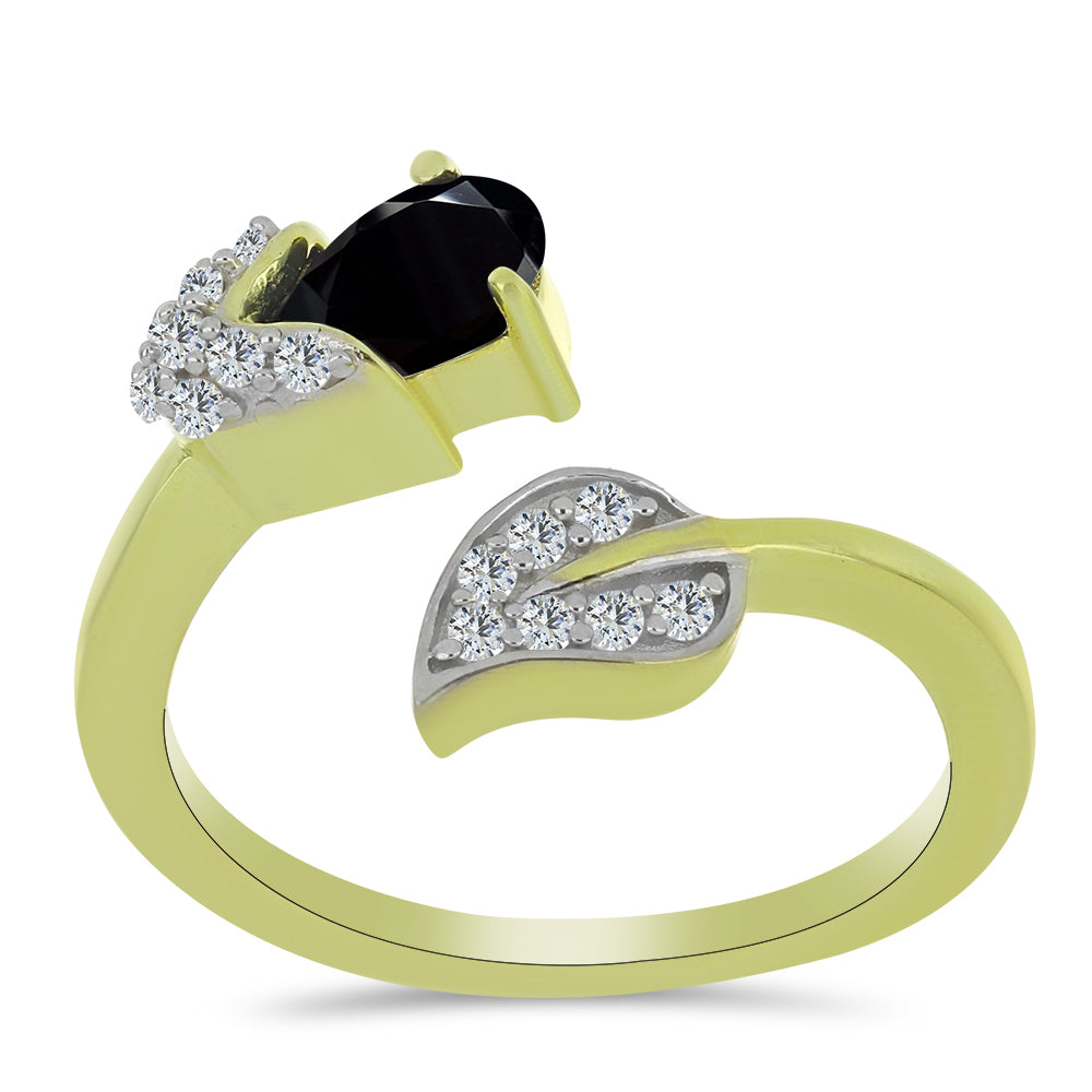 Inel din Argint 925 Placat cu Aur ( 2.94 grame ) cu Spinel Negru și Topaz Alb 0.76 Carate