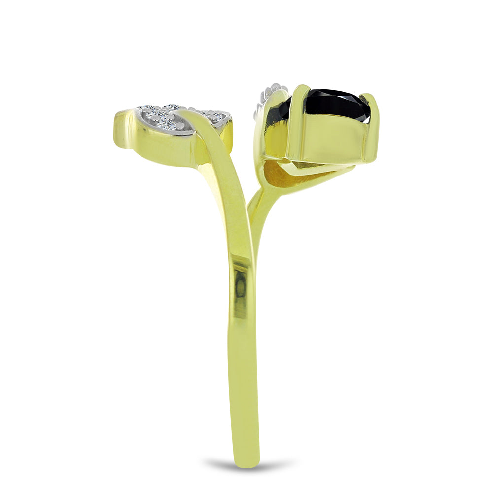 Inel din Argint 925 Placat cu Aur ( 2.94 grame ) cu Spinel Negru și Topaz Alb 0.76 Carate