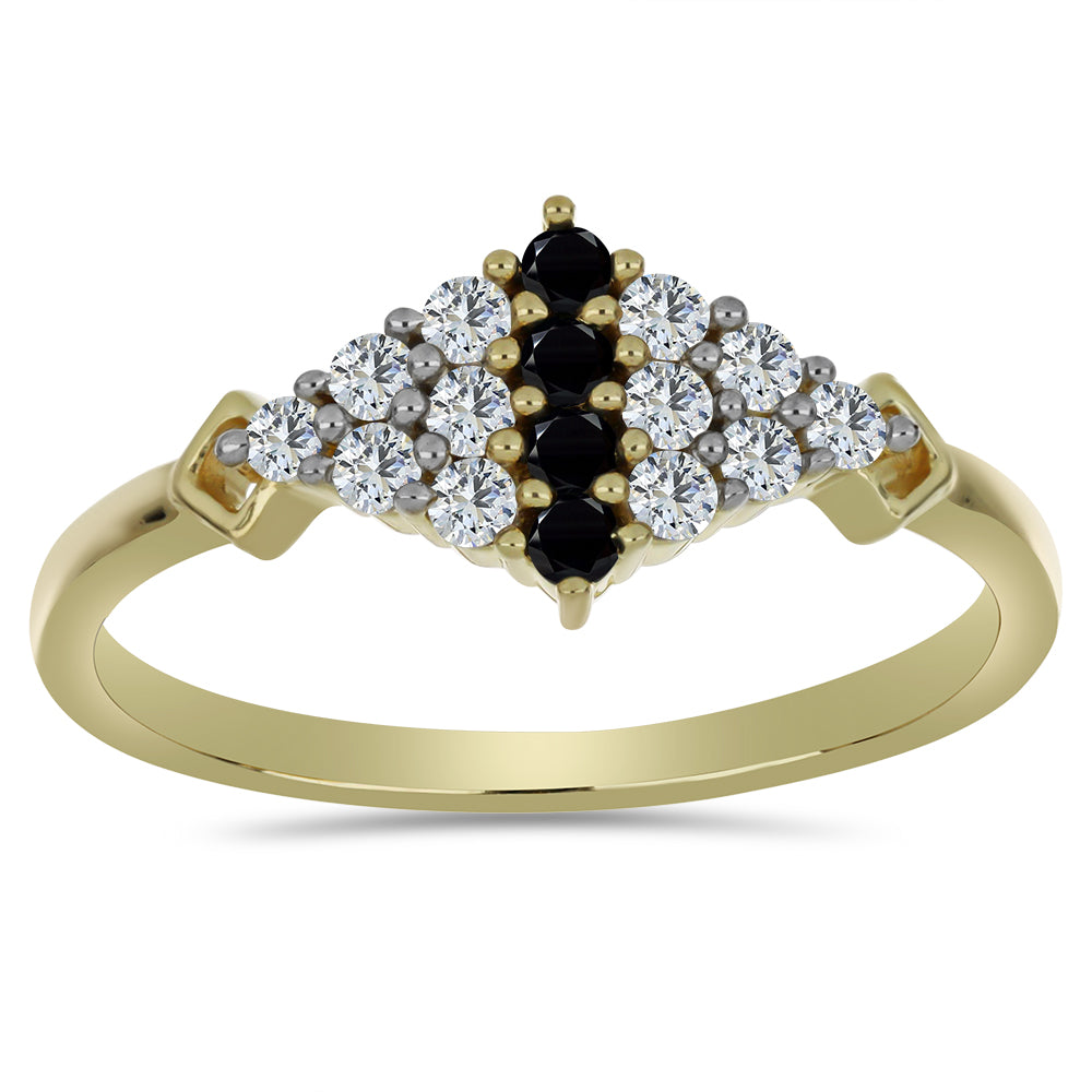 Inel din Argint 925 Placat cu Aur ( 2.07 grame ) cu Spinel Negru și Topaz Alb 0.66 Carate 3 