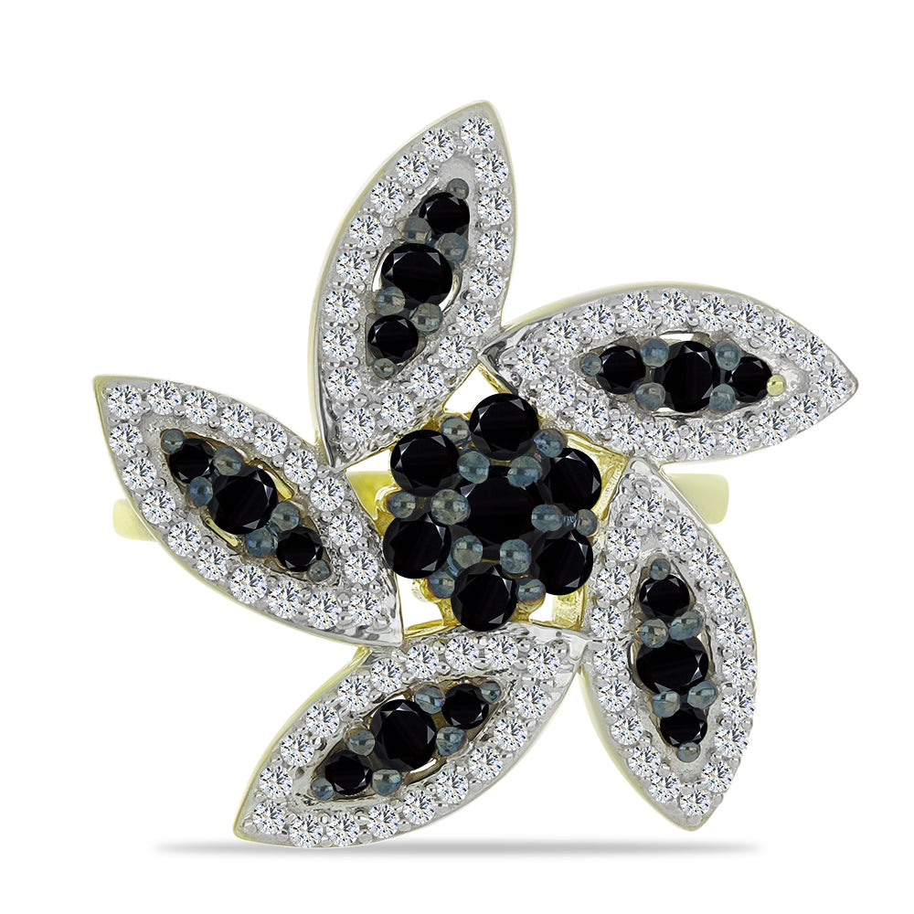 Inel din Argint 925 Placat cu Aur ( 6.47 grame ) cu Spinel Negru și Topaz Alb 1.63 Carate 1 