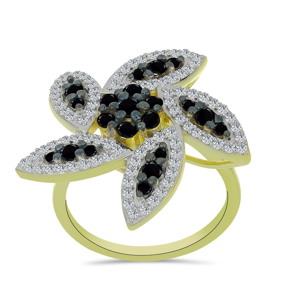 Inel din Argint 925 Placat cu Aur ( 6.47 grame ) cu Spinel Negru și Topaz Alb 1.63 Carate