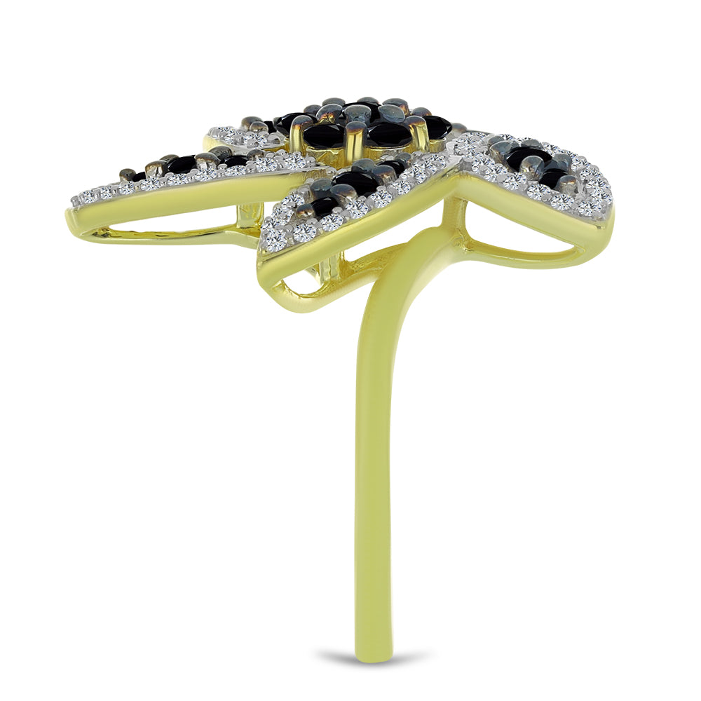 Inel din Argint 925 Placat cu Aur ( 6.47 grame ) cu Spinel Negru și Topaz Alb 1.63 Carate