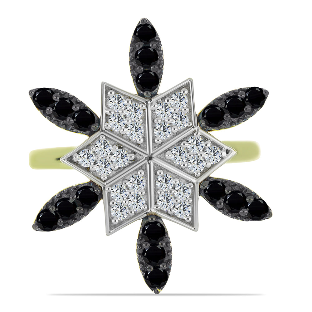 Inel din Argint 925 Placat cu Aur ( 4.73 grame ) cu Spinel Negru și Topaz Alb 1.19 Carate