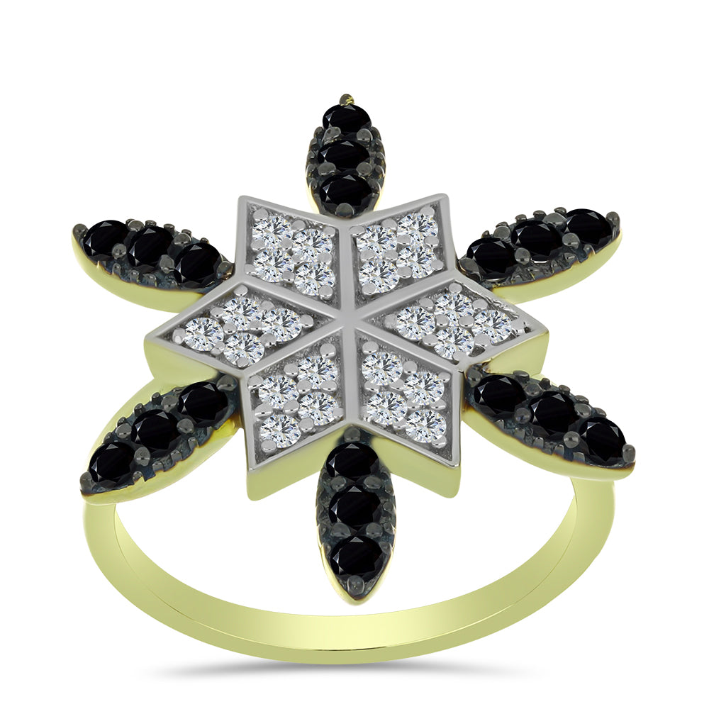 Inel din Argint 925 Placat cu Aur ( 4.73 grame ) cu Spinel Negru și Topaz Alb 1.19 Carate