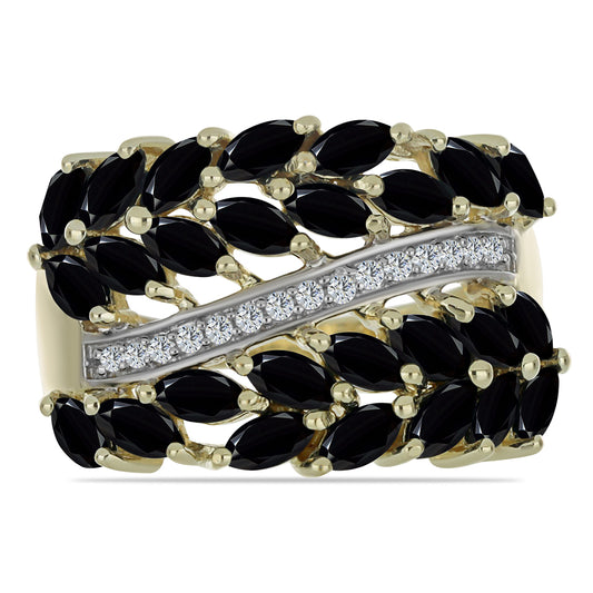 Inel din Argint 925 Placat cu Aur ( 3.55 grame ) cu Spinel Negru și Topaz Alb 5.89 Carate
