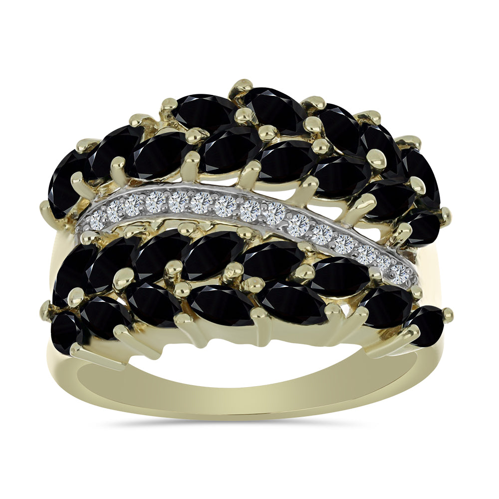 Inel din Argint 925 Placat cu Aur ( 3.55 grame ) cu Spinel Negru și Topaz Alb 5.89 Carate