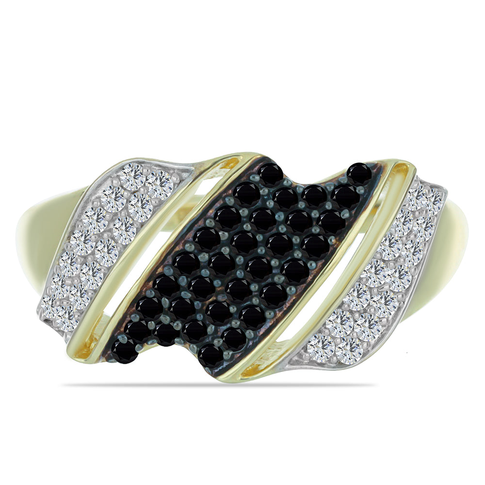 Inel din Argint 925 Placat cu Aur ( 2.94 grame ) cu Spinel Negru și Topaz Alb 0.6 Carate 1 