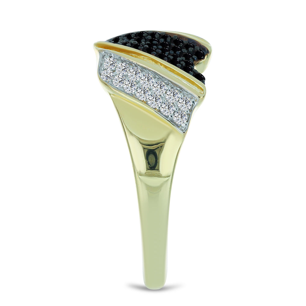 Inel din Argint 925 Placat cu Aur ( 2.94 grame ) cu Spinel Negru și Topaz Alb 0.6 Carate