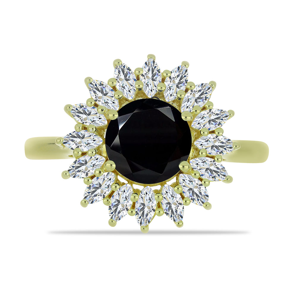 Inel din Argint 925 Placat cu Aur ( 3.79 grame ) cu Spinel Negru și Topaz Alb 3.69 Carate 1 