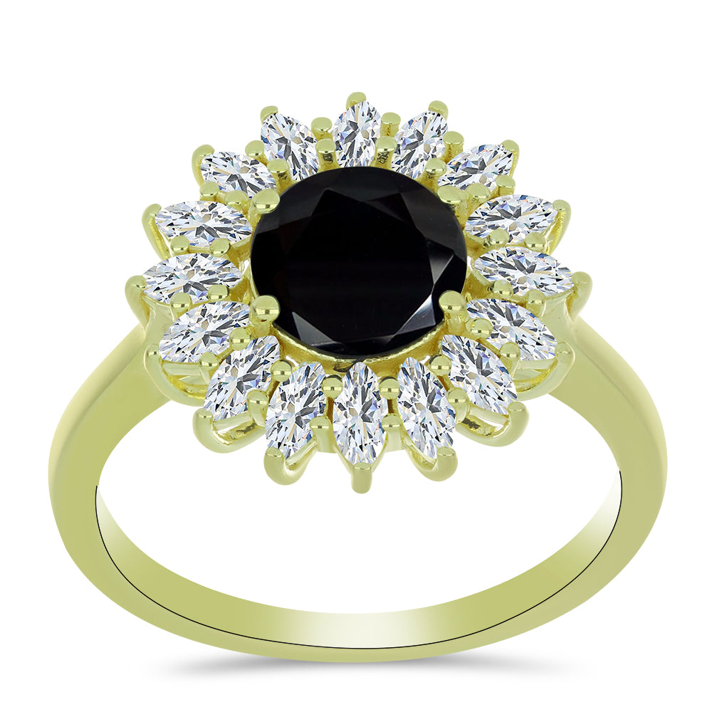 Inel din Argint 925 Placat cu Aur ( 3.79 grame ) cu Spinel Negru și Topaz Alb 3.69 Carate