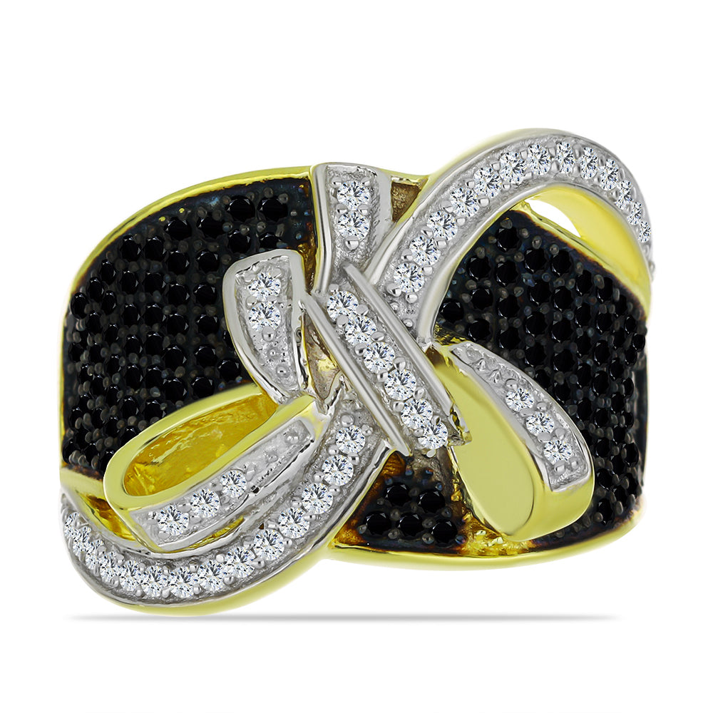 Inel din Argint 925 Placat cu Aur ( 9.37 grame ) cu Spinel Negru și Topaz Alb 1.37 Carate