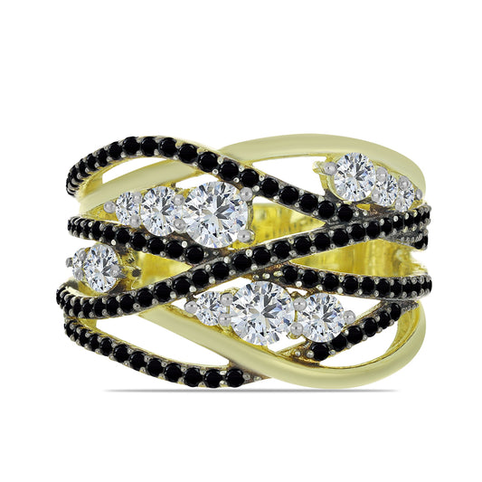 Inel din Argint 925 Placat cu Aur ( 5.86 grame ) cu Spinel Negru și Topaz Alb 2.34 Carate