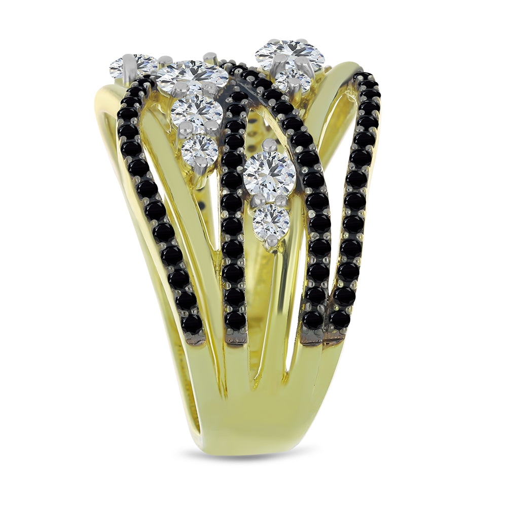 Inel din Argint 925 Placat cu Aur ( 5.86 grame ) cu Spinel Negru și Topaz Alb 2.34 Carate 4 