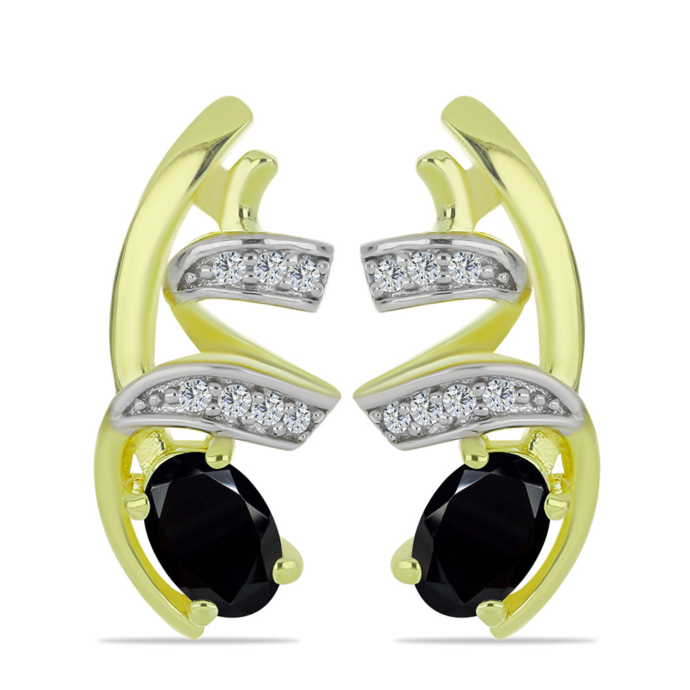 Cercei din Argint 925 Placat cu Aur ( 3.83 grame ) cu Spinel Negru și Topaz Alb 0.88 Carate 1 