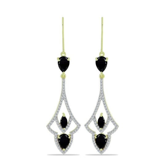 Cercei din Argint 925 Placat cu Aur ( 4.81 grame ) cu Spinel Negru și Topaz Alb 4.17 Carate