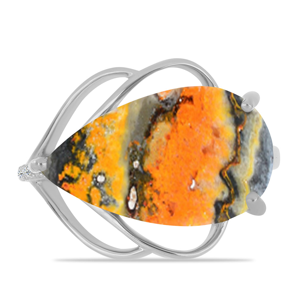 Inel din Argint 925 ( 3.8 grame ) cu Jasp Bumble Bee și Topaz Alb 9.86 Carate 1 