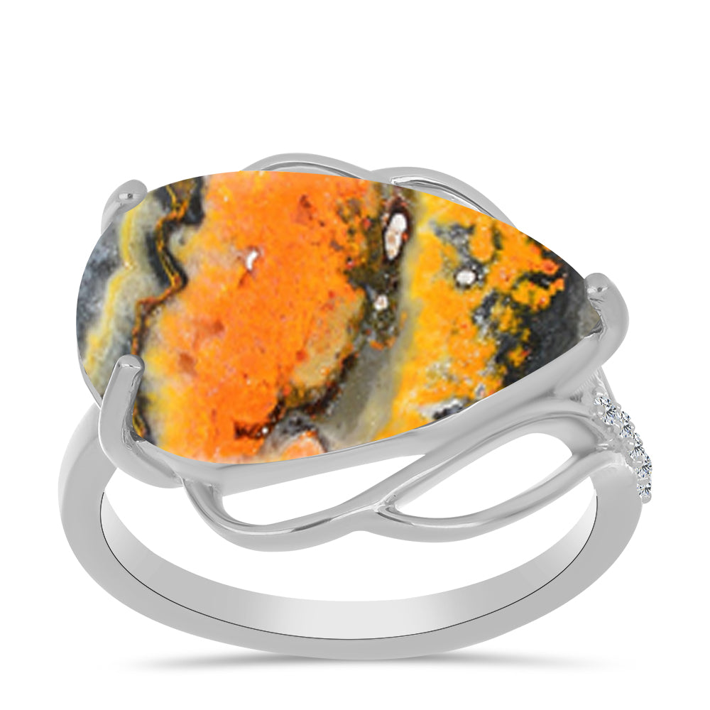 Inel din Argint 925 ( 3.8 grame ) cu Jasp Bumble Bee și Topaz Alb 9.86 Carate 3 