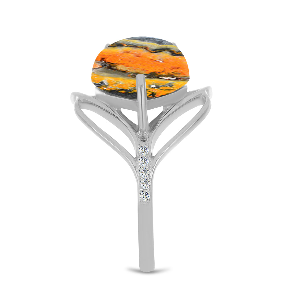 Inel din Argint 925 ( 3.8 grame ) cu Jasp Bumble Bee și Topaz Alb 9.86 Carate 4 