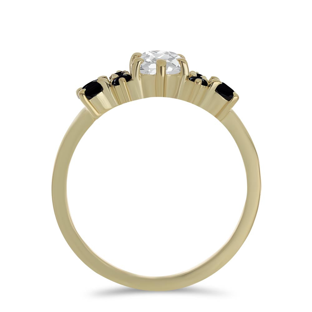 Inel din Argint 925 Placat cu Aur ( 2.08 grame ) cu Spinel Negru și Topaz Alb 1.42 Carate 2 