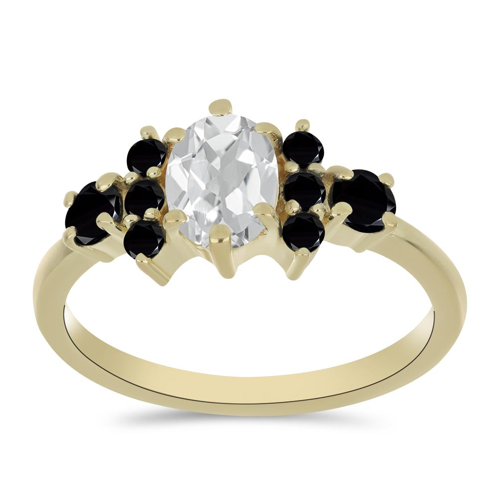 Inel din Argint 925 Placat cu Aur ( 2.08 grame ) cu Spinel Negru și Topaz Alb 1.42 Carate