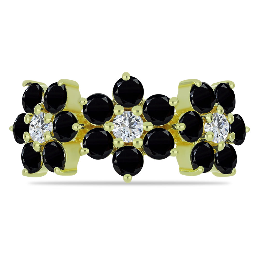 Inel din Argint 925 Placat cu Aur ( 3 grame ) cu Spinel Negru și Topaz Alb 3.17 Carate 1 