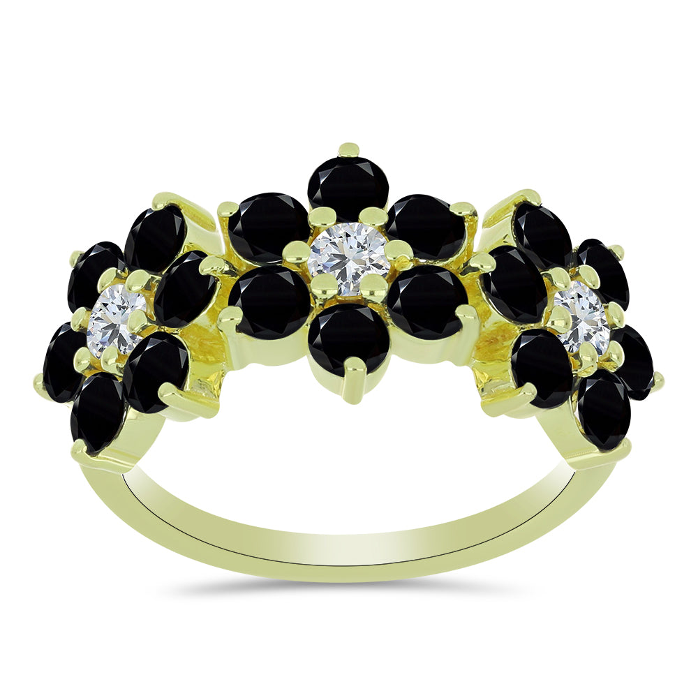 Inel din Argint 925 Placat cu Aur ( 3 grame ) cu Spinel Negru și Topaz Alb 3.17 Carate 3 