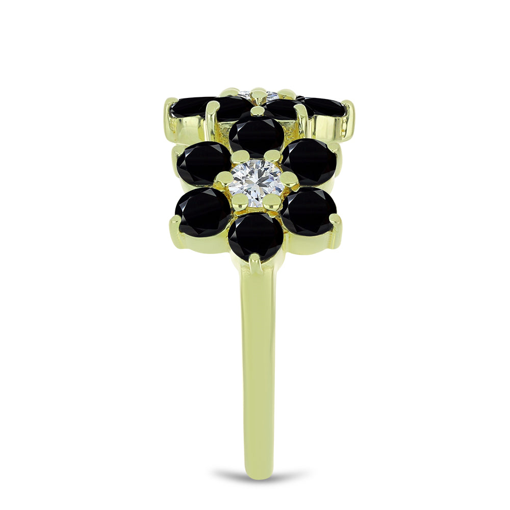 Inel din Argint 925 Placat cu Aur ( 3 grame ) cu Spinel Negru și Topaz Alb 3.17 Carate 4 