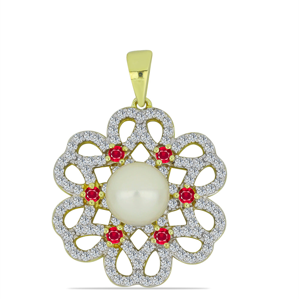 Pandantiv din Argint 925 Placat cu Aur ( 3.53 grame ) cu Perlă de Apă Dulce Albă și Rubin Malagasy 3.83 Carate 1 