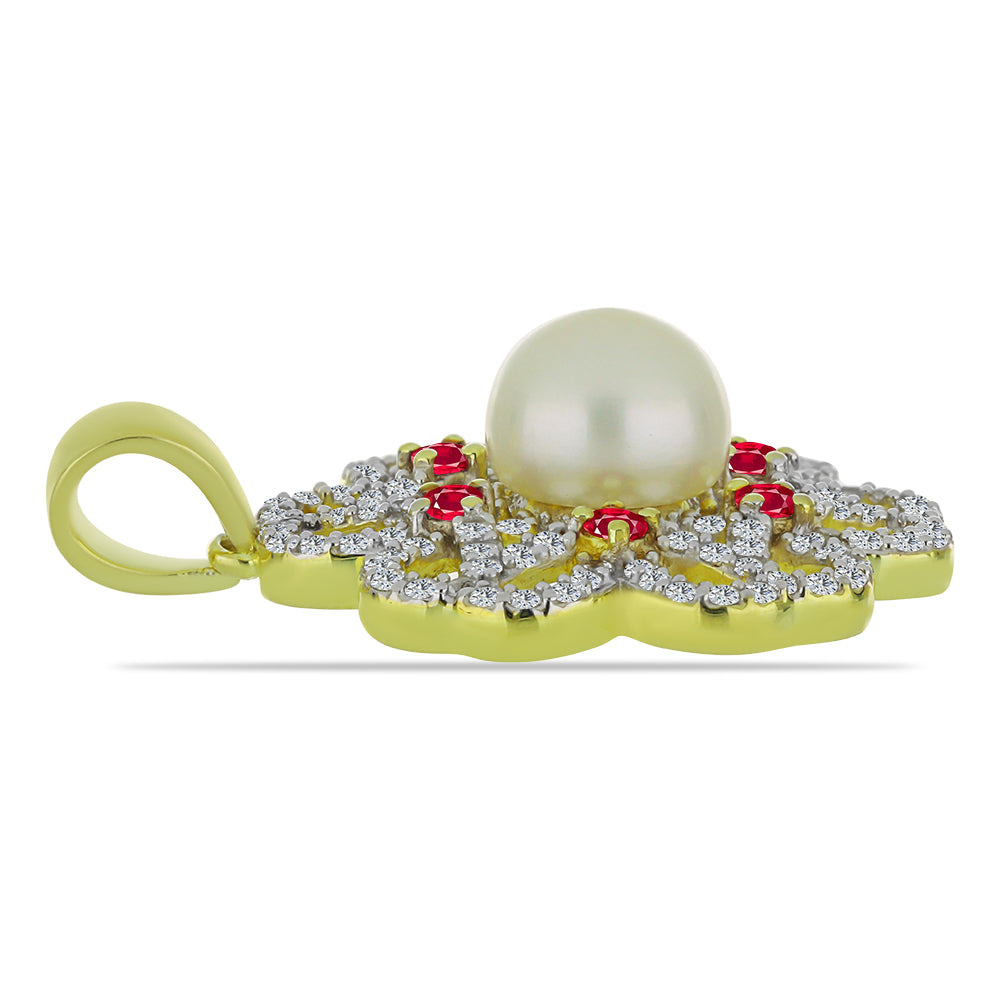 Pandantiv din Argint 925 Placat cu Aur ( 3.53 grame ) cu Perlă de Apă Dulce Albă și Rubin Malagasy 3.83 Carate 2 