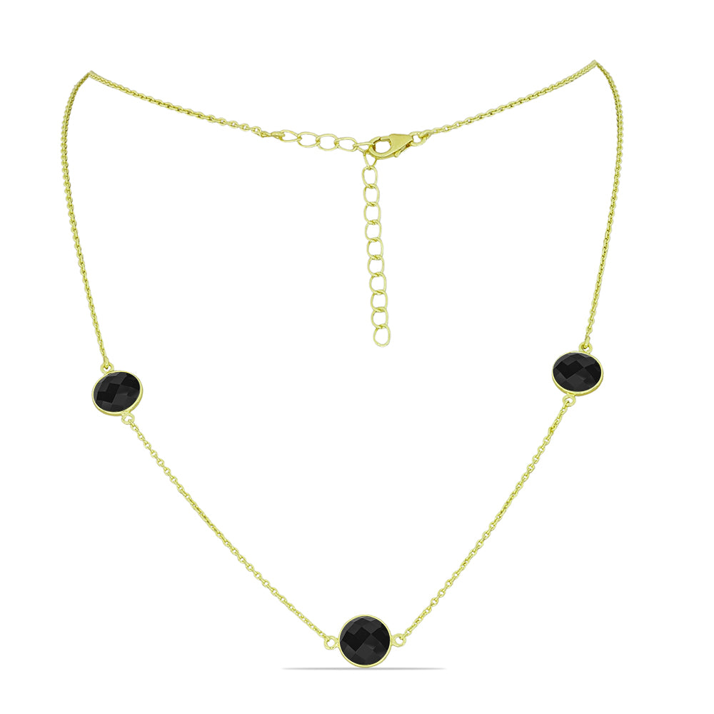 Colier din Argint 925 Placat cu Aur ( 3.16 grame ) cu Spinel Negru 11.23 Carate