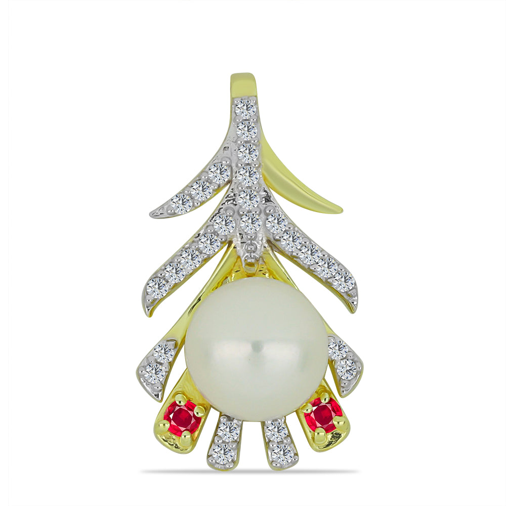 Pandantiv din Argint 925 Placat cu Aur ( 1.92 grame ) cu Perlă de Apă Dulce Albă și Rubin Malagasy 3.12 Carate 1 