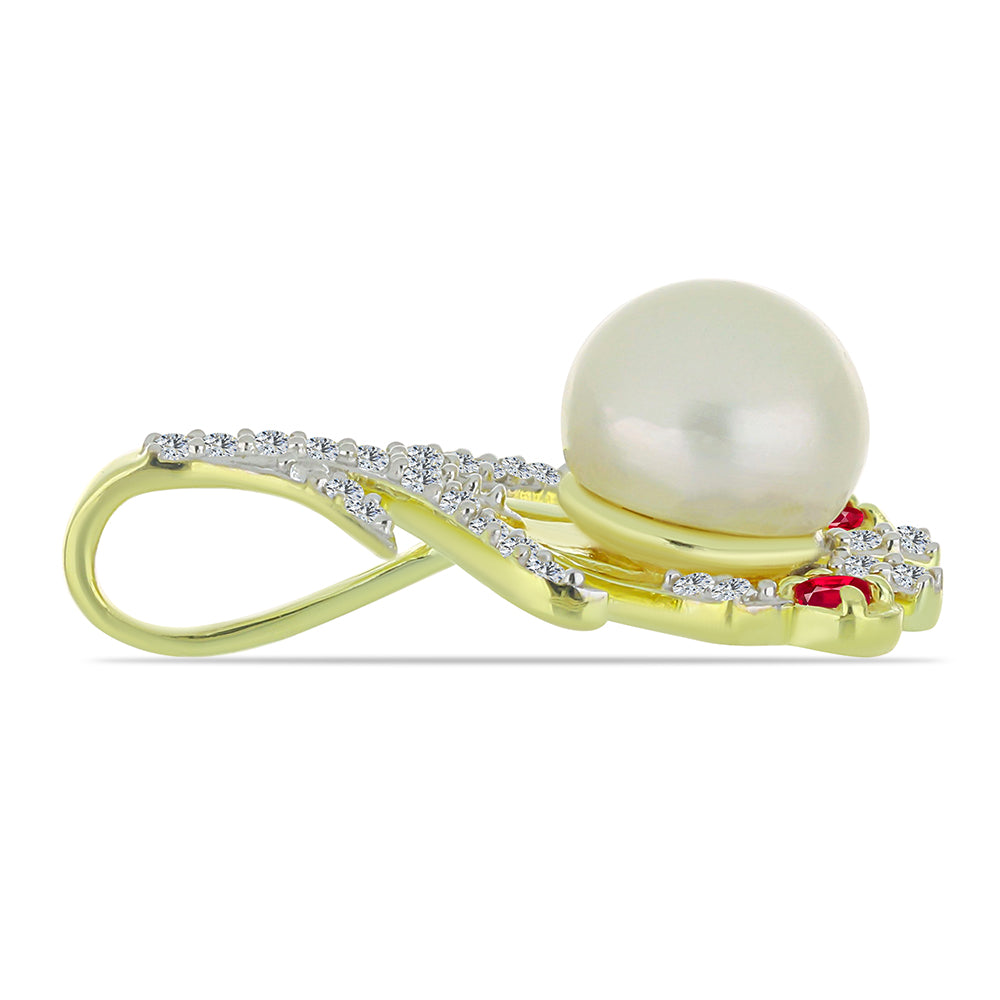 Pandantiv din Argint 925 Placat cu Aur ( 1.92 grame ) cu Perlă de Apă Dulce Albă și Rubin Malagasy 3.12 Carate 2 