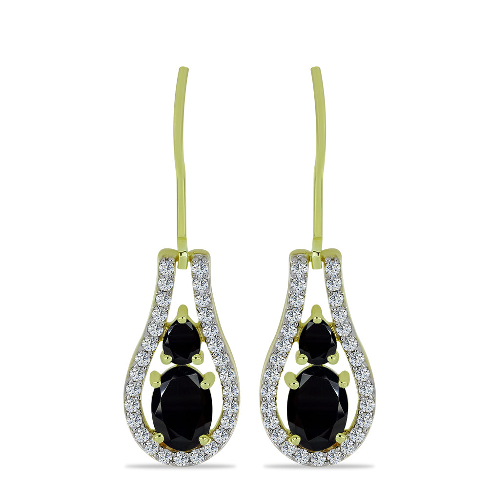 Cercei din Argint 925 Placat cu Aur ( 3.06 grame ) cu Spinel Negru și Topaz Alb 2.98 Carate