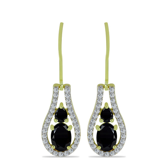 Cercei din Argint 925 Placat cu Aur ( 3.06 grame ) cu Spinel Negru și Topaz Alb 2.98 Carate