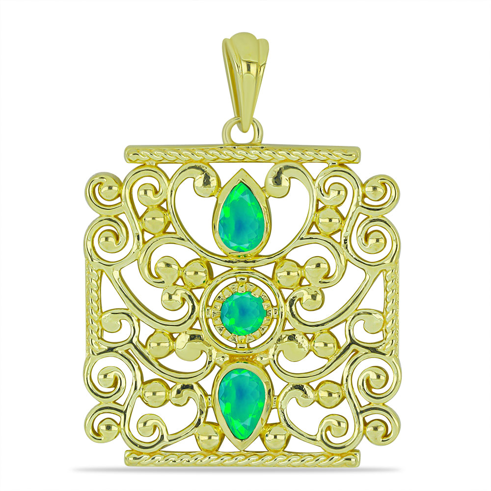 Pandantiv din Argint 925 Placat cu Aur ( 5.35 grame ) cu Opal Verde Etiopian Lega Dembi 0.36 Carate 1 