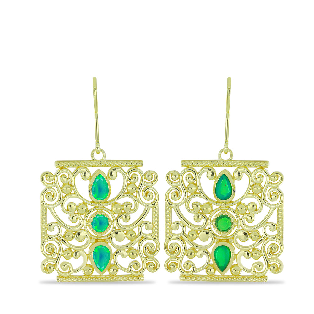 Cercei din Argint 925 Placat cu Aur ( 11.22 grame ) cu Opal Verde Etiopian Lega Dembi 0.71 Carate 1 