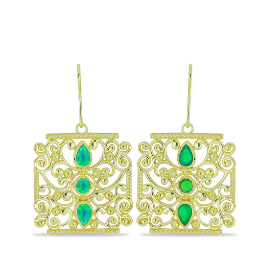 Cercei din Argint 925 Placat cu Aur ( 11.22 grame ) cu Opal Verde Etiopian Lega Dembi 0.71 Carate