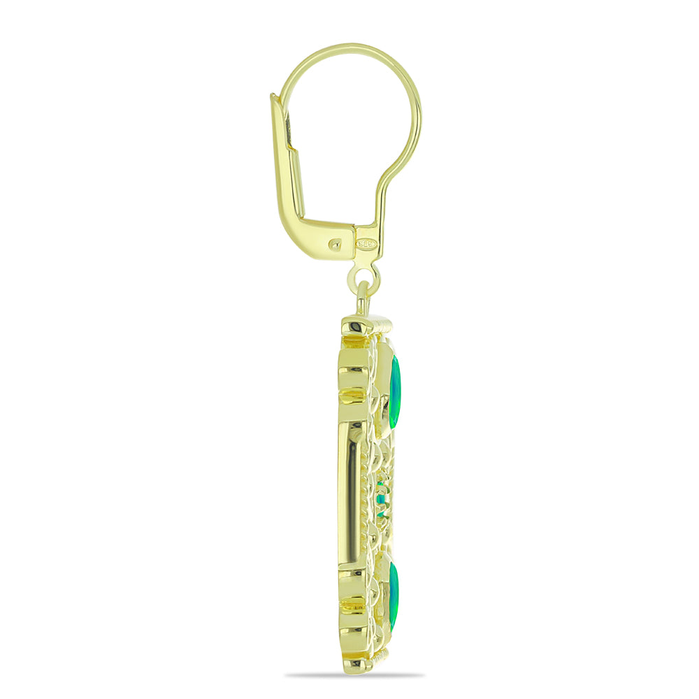 Cercei din Argint 925 Placat cu Aur ( 11.22 grame ) cu Opal Verde Etiopian Lega Dembi 0.71 Carate 2 