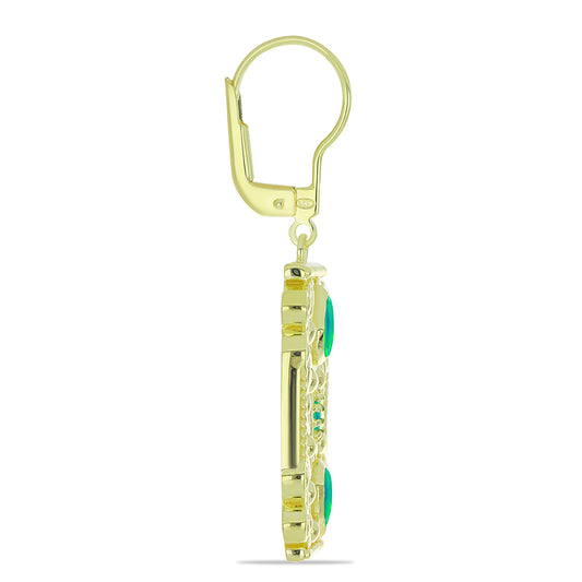 Cercei din Argint 925 Placat cu Aur ( 11.22 grame ) cu Opal Verde Etiopian Lega Dembi 0.71 Carate