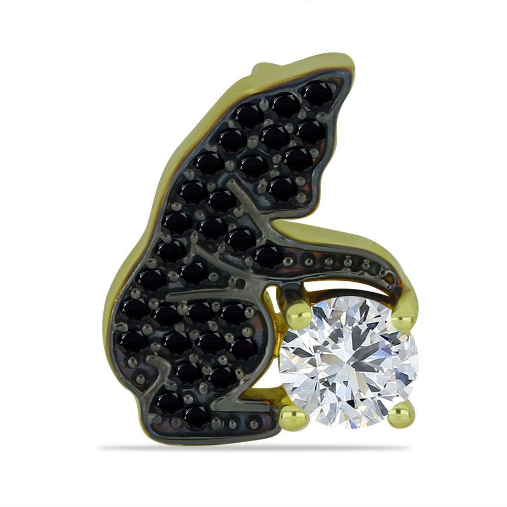 Pandantiv din Argint 925 Placat cu Aur ( 1.81 grame ) cu Spinel Negru și Topaz Alb 0.79 Carate 1 