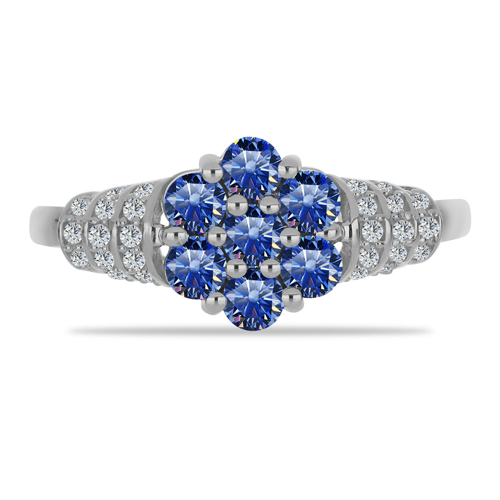 Inel din Argint 925 ( 2.76 grame ) cu Moissanite Albastru Regal cultivat în laborator și Topaz Alb 0.92 Carate 1 