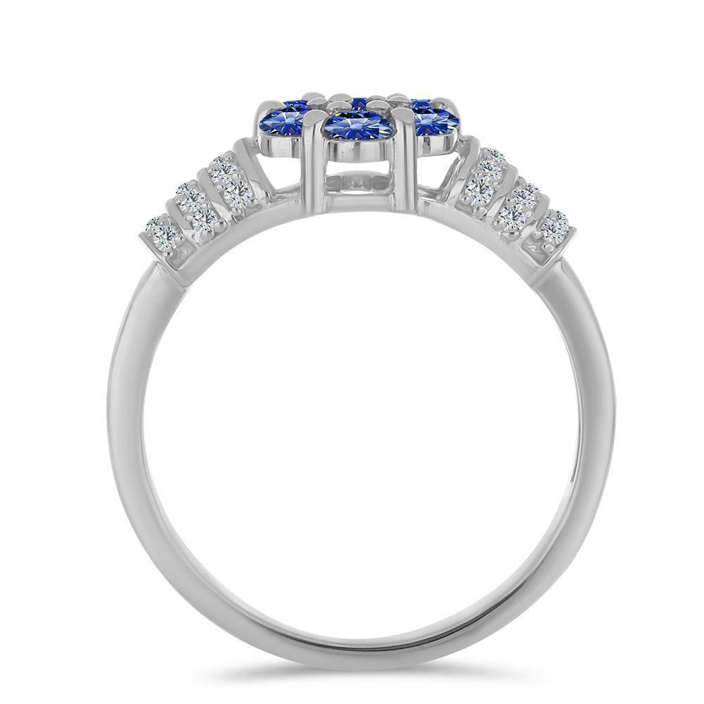 Inel din Argint 925 ( 2.76 grame ) cu Moissanite Albastru Regal cultivat în laborator și Topaz Alb 0.92 Carate 2 