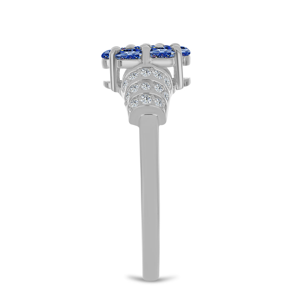 Inel din Argint 925 ( 2.76 grame ) cu Moissanite Albastru Regal cultivat în laborator și Topaz Alb 0.92 Carate