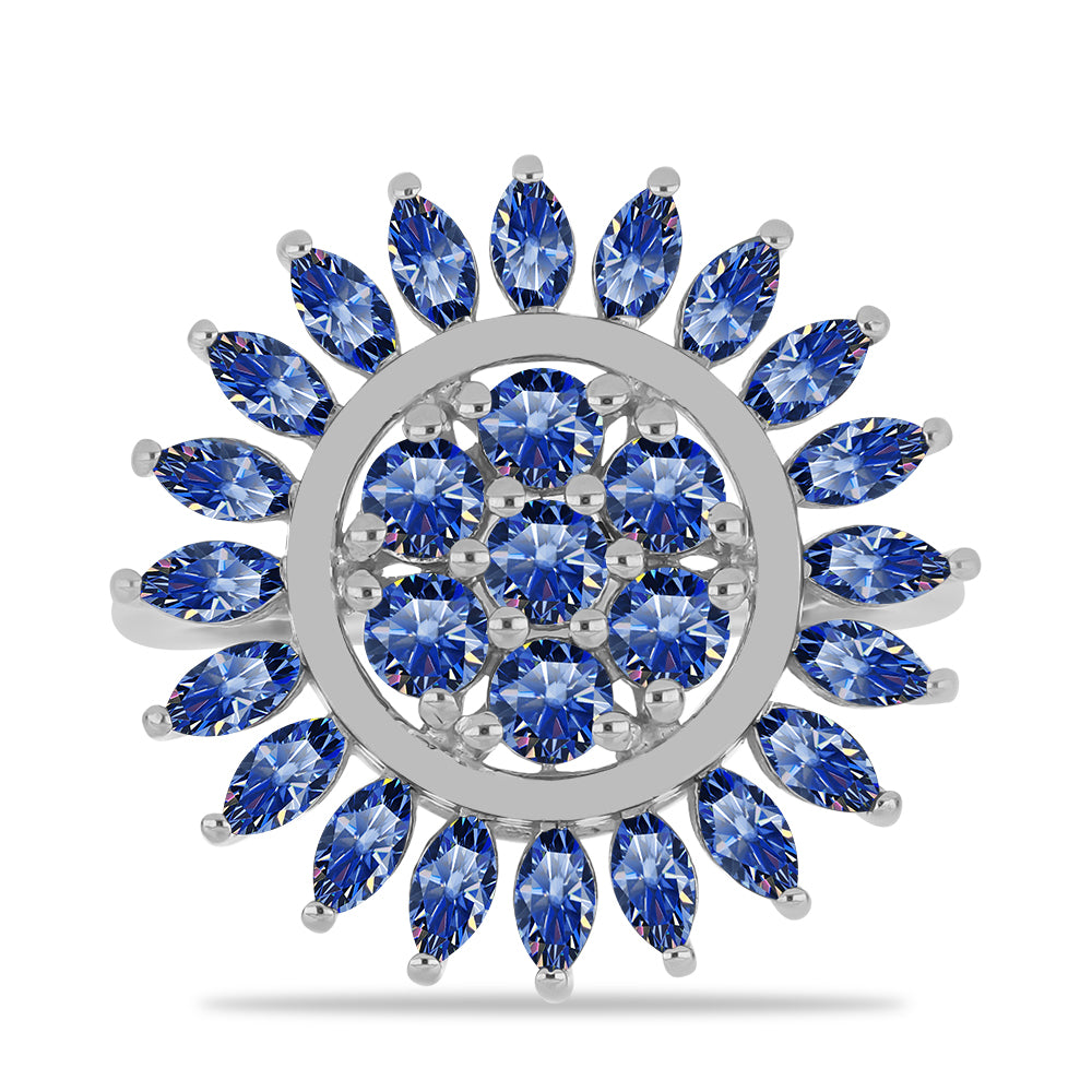 Inel din Argint 925 ( 4.36 grame ) cu Moissanite Albastru Regal cultivat în laborator 2.1 Carate