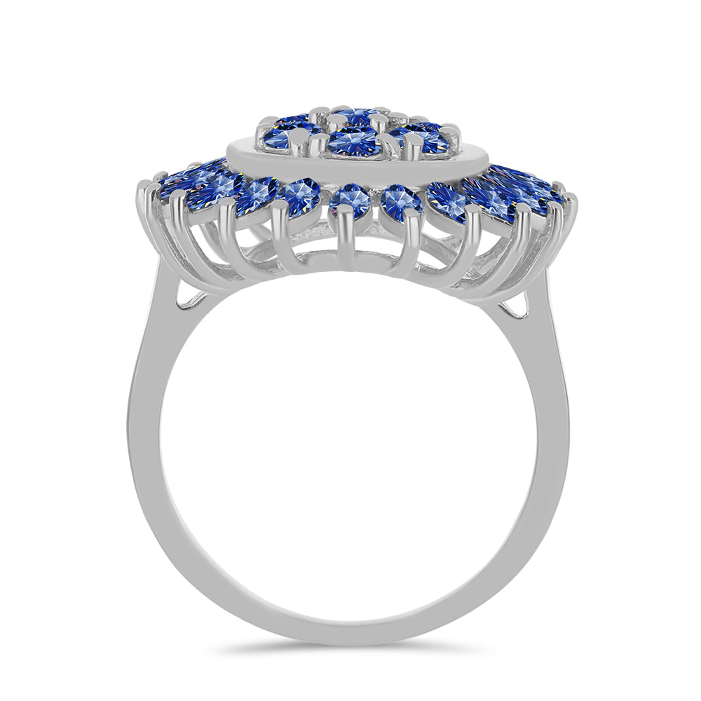 Inel din Argint 925 ( 4.36 grame ) cu Moissanite Albastru Regal cultivat în laborator 2.1 Carate 2 