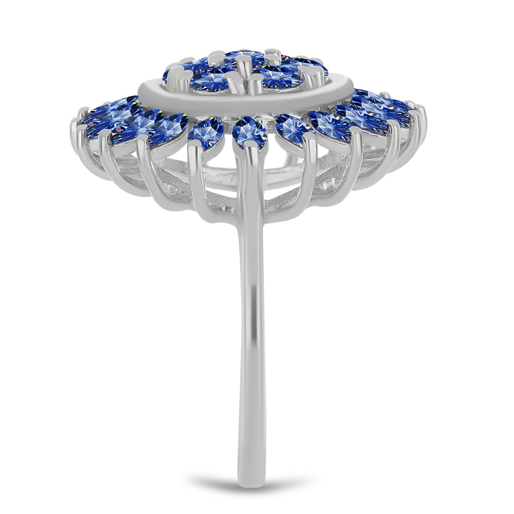 Inel din Argint 925 ( 4.36 grame ) cu Moissanite Albastru Regal cultivat în laborator 2.1 Carate 4 