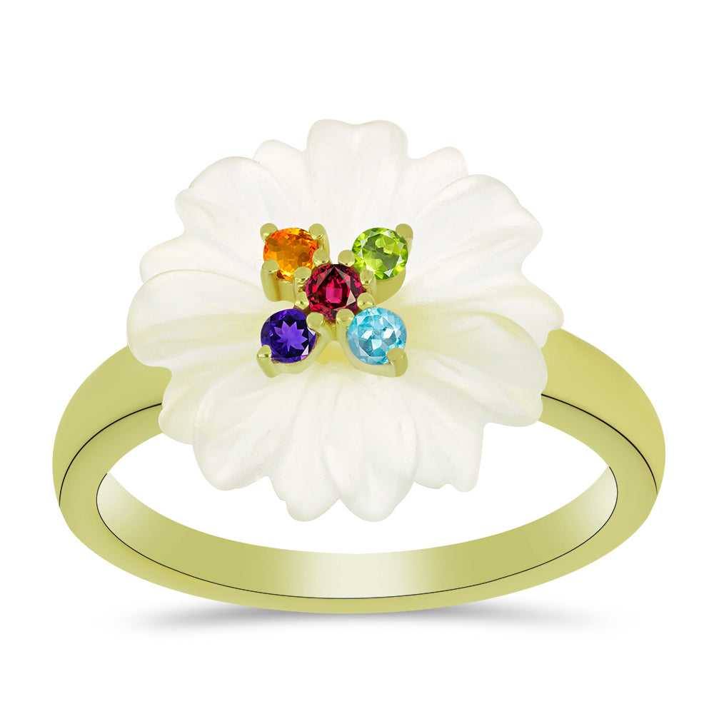 Inel din Argint 925 Placat cu Aur ( 3.17 grame ) cu Agat Alb și Ametist Marocan 5.49 Carate 3 