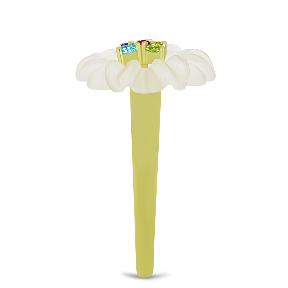 Inel din Argint 925 Placat cu Aur ( 3.17 grame ) cu Agat Alb și Ametist Marocan 5.49 Carate